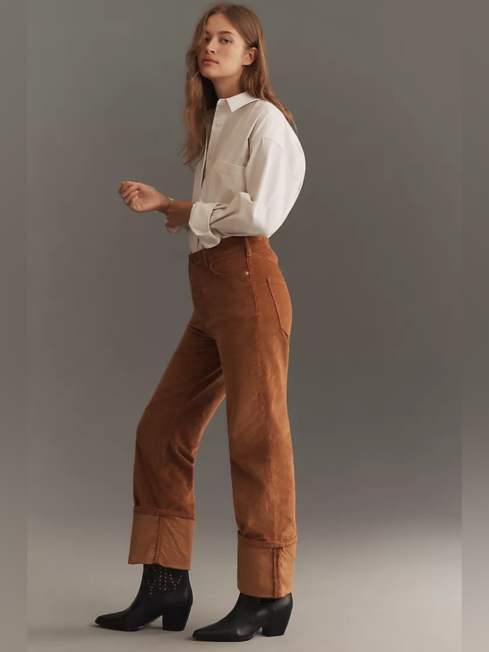 Pilcro Scotty Cuffed High Rise Straight Corduroy Pants Adobe 27 - Picture 2 of 15